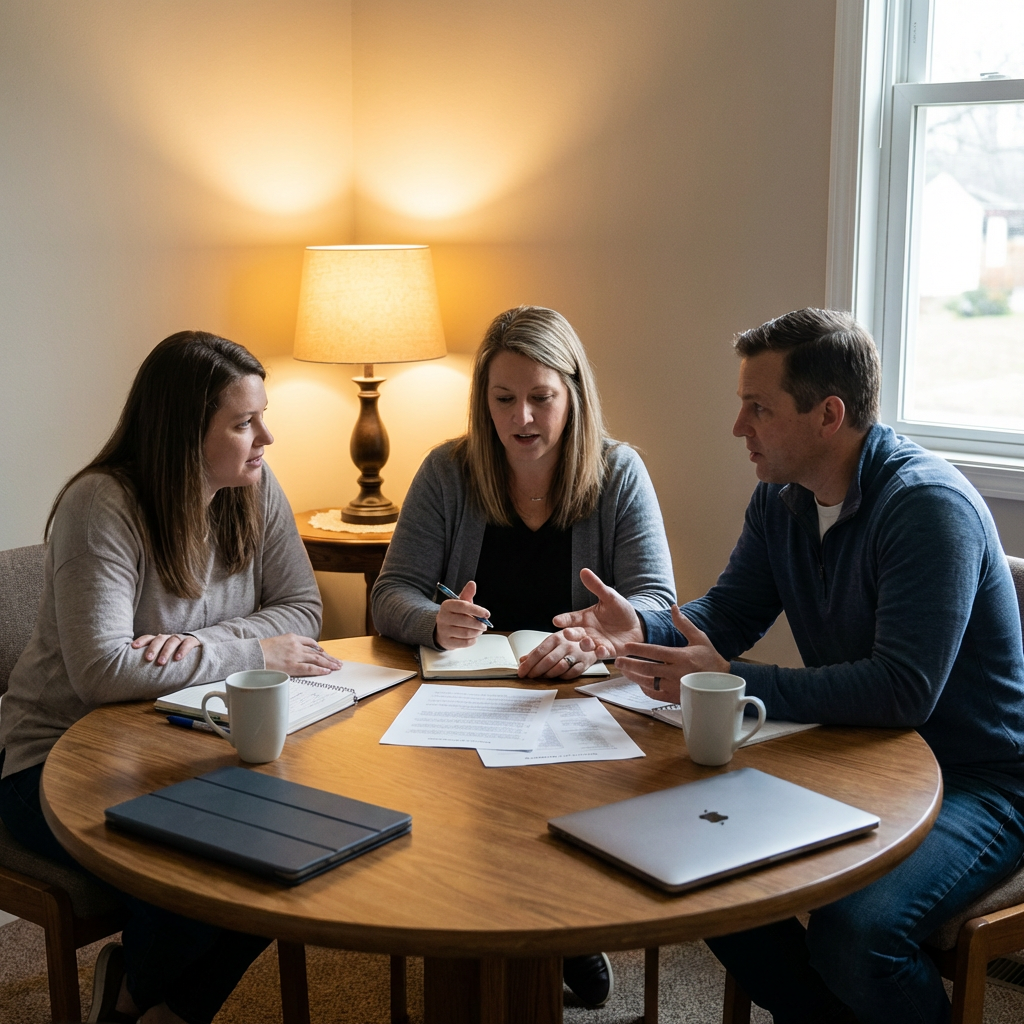 Church staff team meeting to plan guest follow up