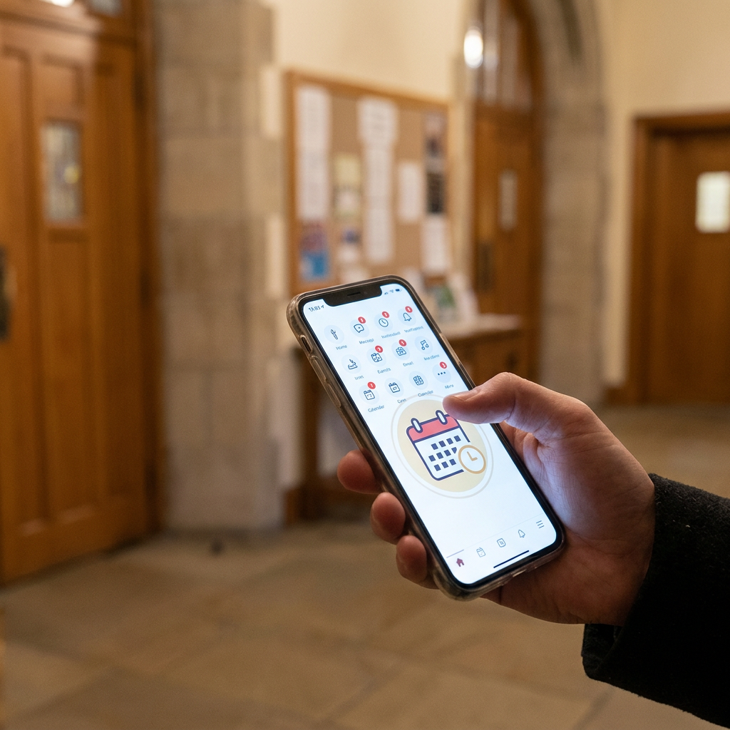 Person using a mobile church app interface on a smartphone