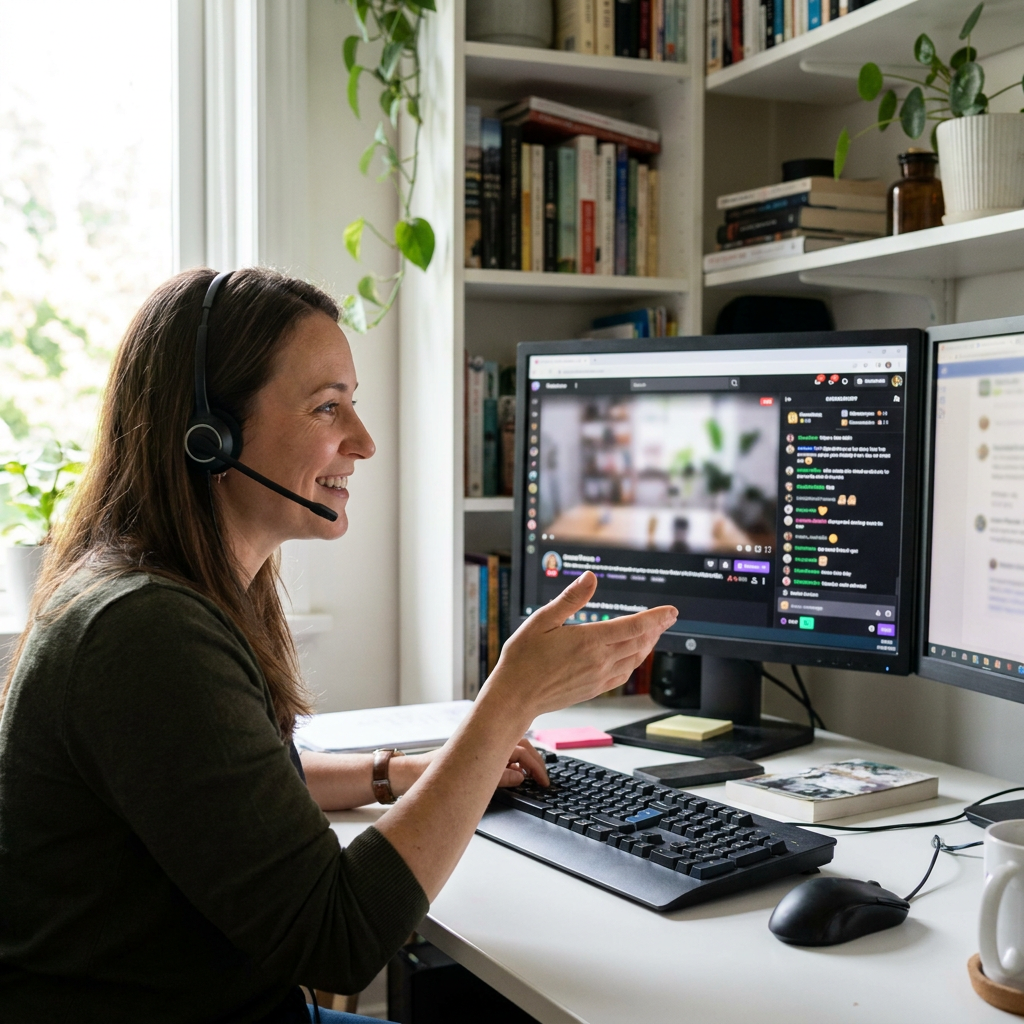 A friendly online moderator engaging with comments during a live stream service