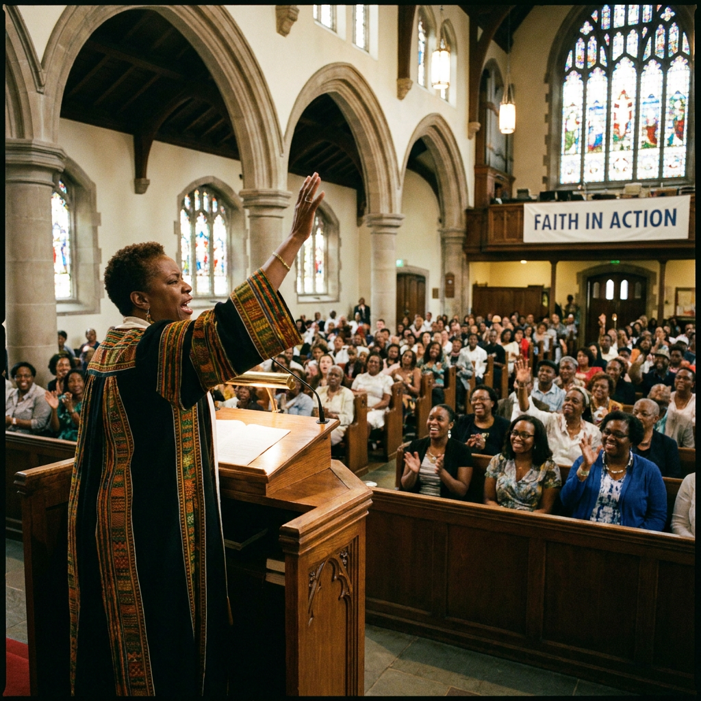 A pastor delivering a sermon to a congregation