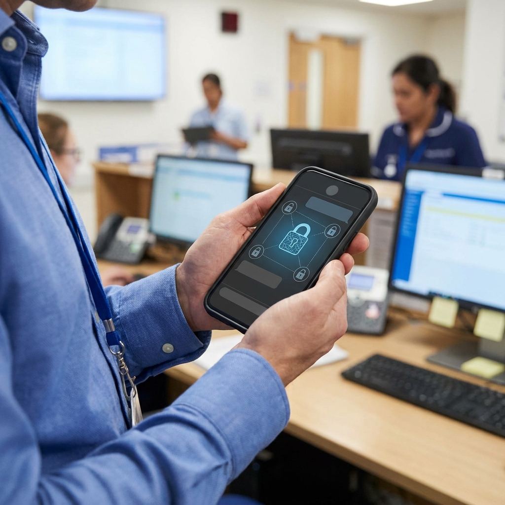 Healthcare administrator using secure mobile messaging workflow