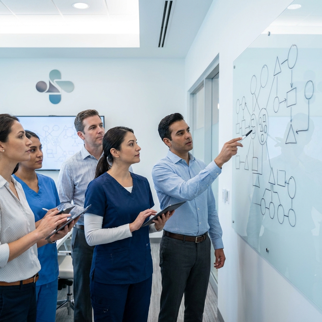 TRT clinic operations team reviewing communication workflow